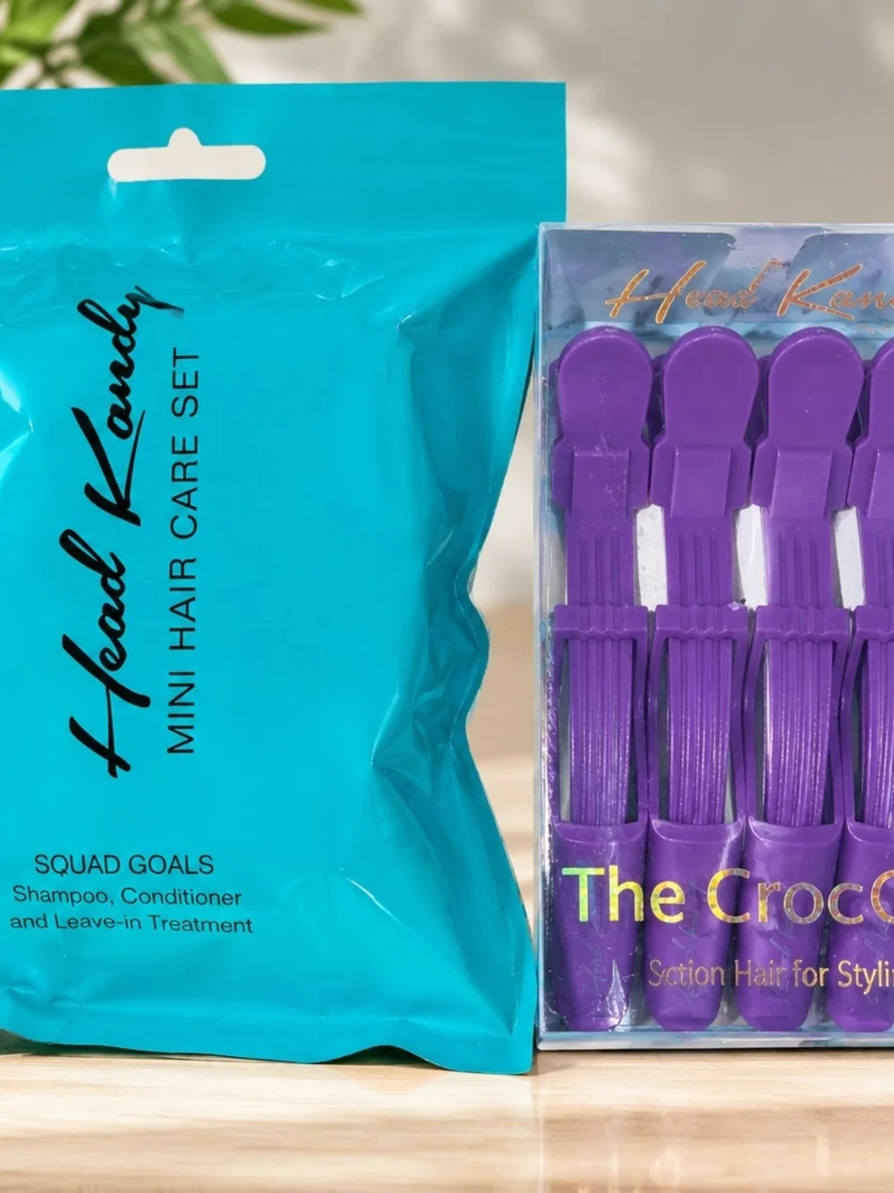 Head Kandy Purple Hair Sectioning Clips with Mini Hair Care Set